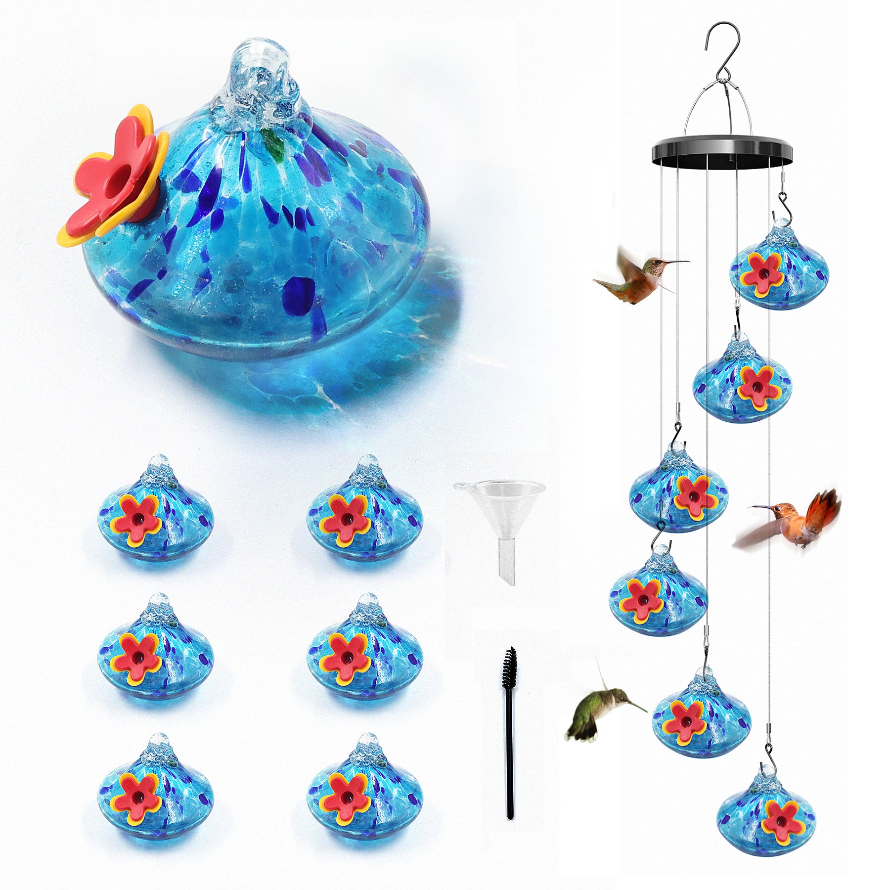 Smart Bird Feeder Camera & Charming Wind Chime Glass Hummingbird Feeder Combo