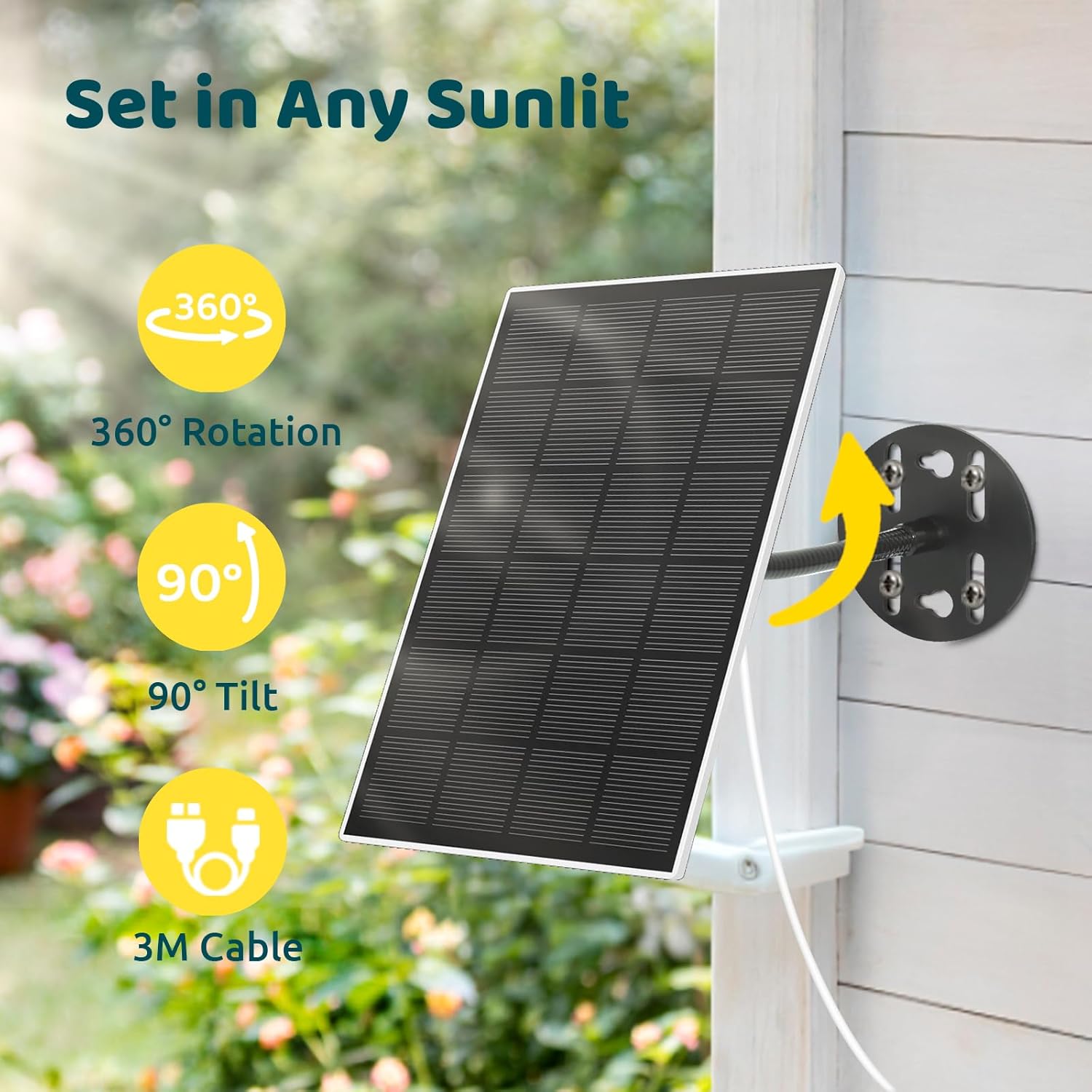 PerchMe Solar Panel for Bird Feeder Camera only, Type-C Charger, IP65 Waterproof for Outdoors, Continuously Power Supply, 360° Swivel Bracket