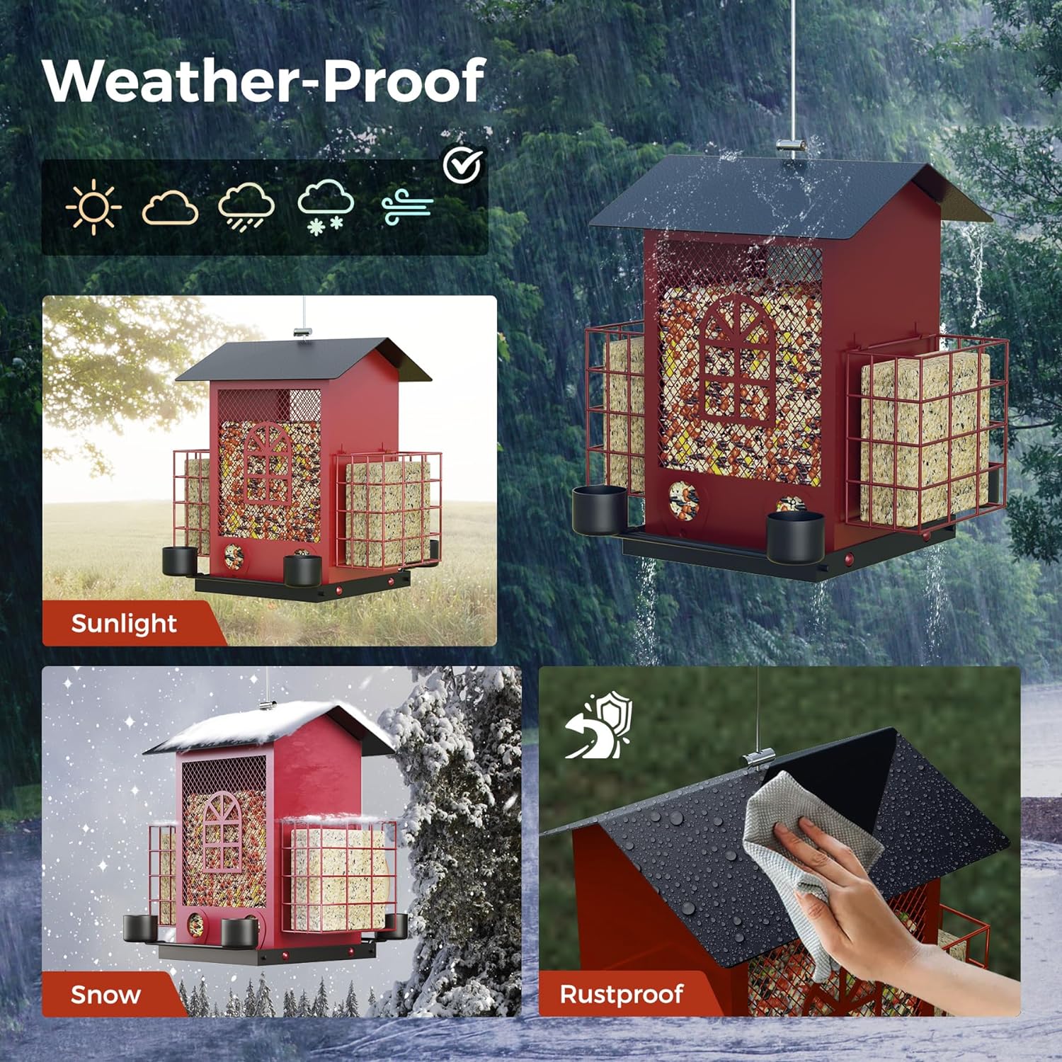 Hanging Bird Feeders for Outdoors with Double Suet Cage Cake, Large Capacity, Durable & Weatherproof, Easy to Clean & Refill