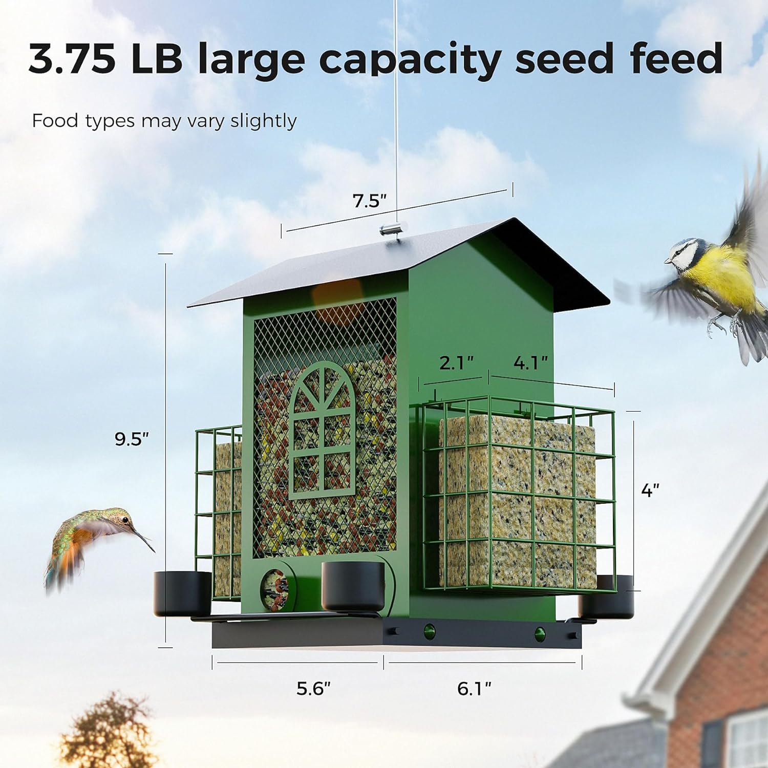 Hanging Bird Feeders for Outdoors with Double Suet Cage Cake, Large Capacity, Durable & Weatherproof, Easy to Clean & Refill