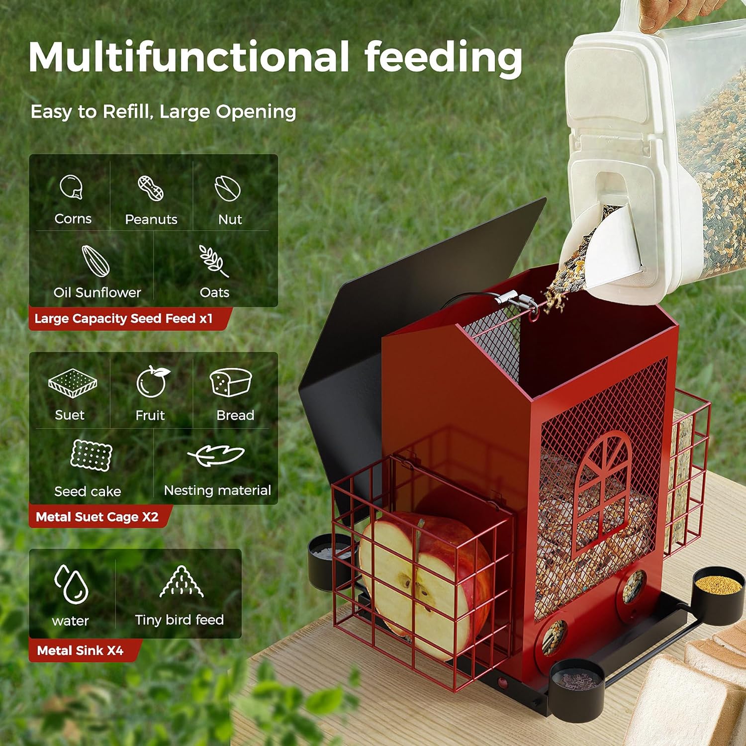 Hanging Bird Feeders for Outdoors with Double Suet Cage Cake, Large Capacity, Durable & Weatherproof, Easy to Clean & Refill