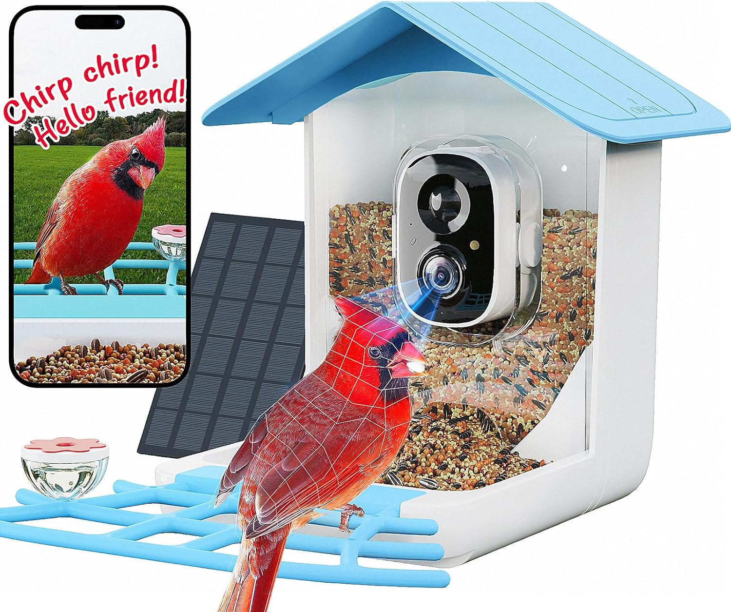 Smart Bird Feeder Camera & Charming Wind Chime Glass Hummingbird Feeder Combo