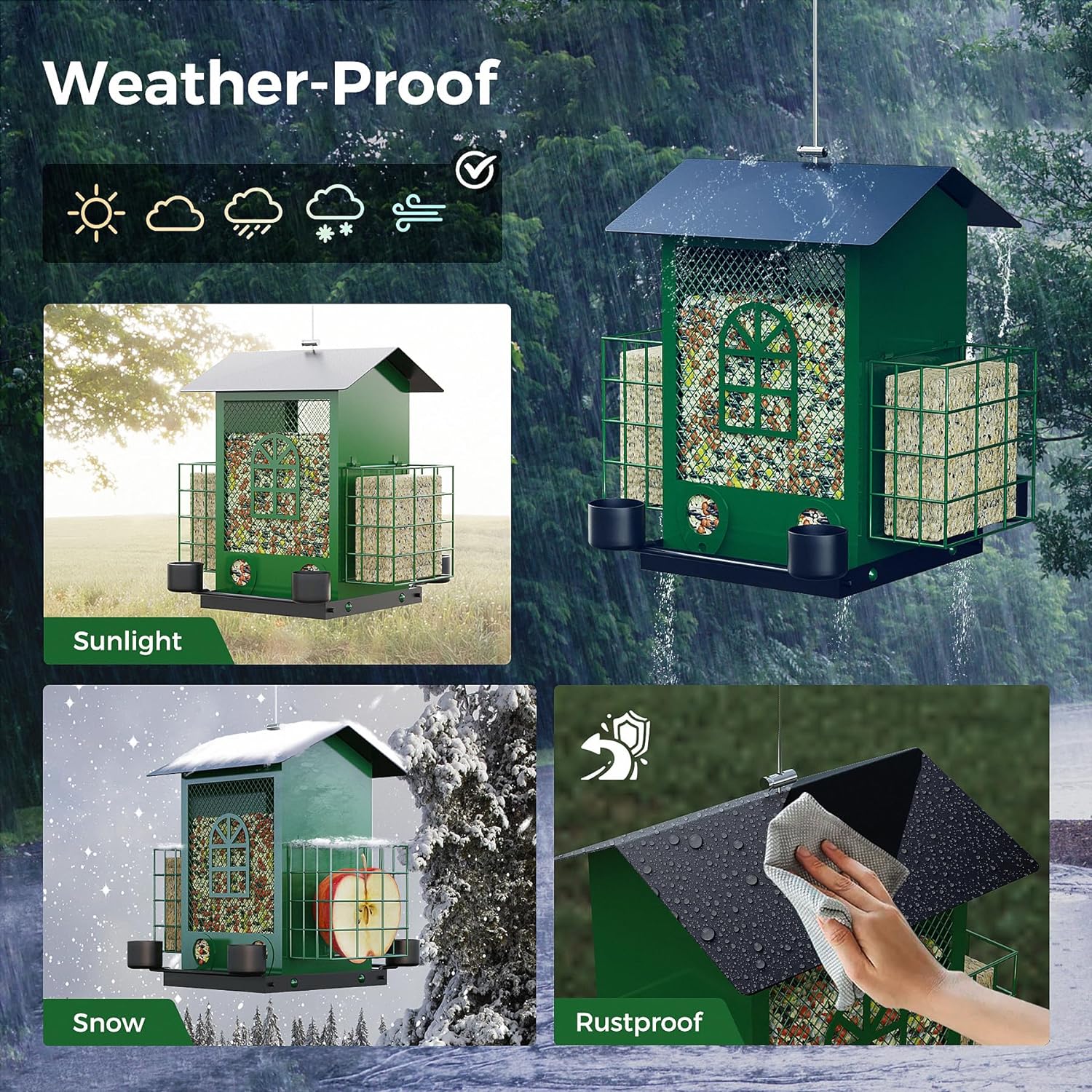 Hanging Bird Feeders for Outdoors with Double Suet Cage Cake, Large Capacity, Durable & Weatherproof, Easy to Clean & Refill